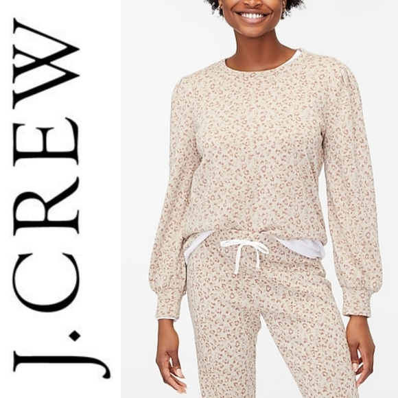 J. Crew Factory Tops - J. Crew Leopard Puff-sleeve Sweatshirt in Cloudspun Fleece | Smaller